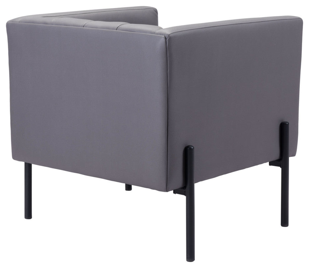 Accent Chair, Faux Vinyl Leather, Steel, Gray, Black, Mid Century Lounge