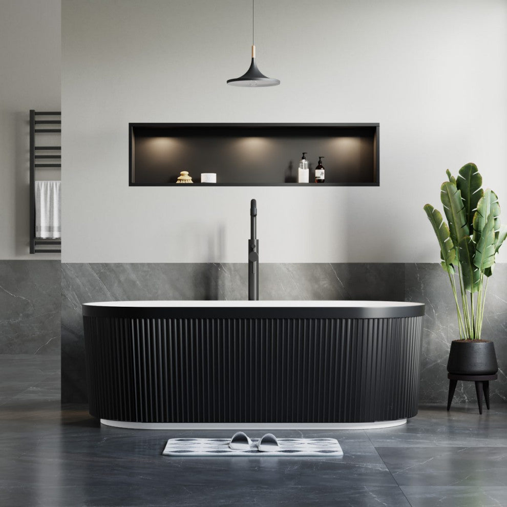 Serenity 67" Fluted Acrylic Soaking Tub, Oval, Matte Black