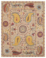 EORC Hand-tufted Wool Ivory Transitional Floral Paisley Rug, Round 7'9"