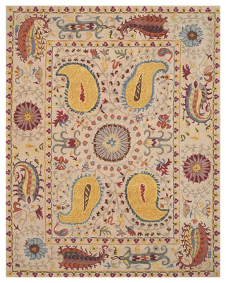 EORC Hand-tufted Wool Ivory Transitional Floral Paisley Rug, Round 7'9"