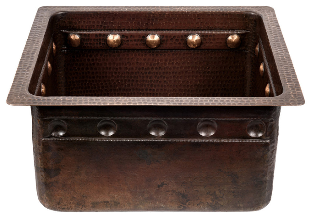16" Gourmet Rectangular Hammered Copper Bar/Prep Sink, Barrel Strap Design