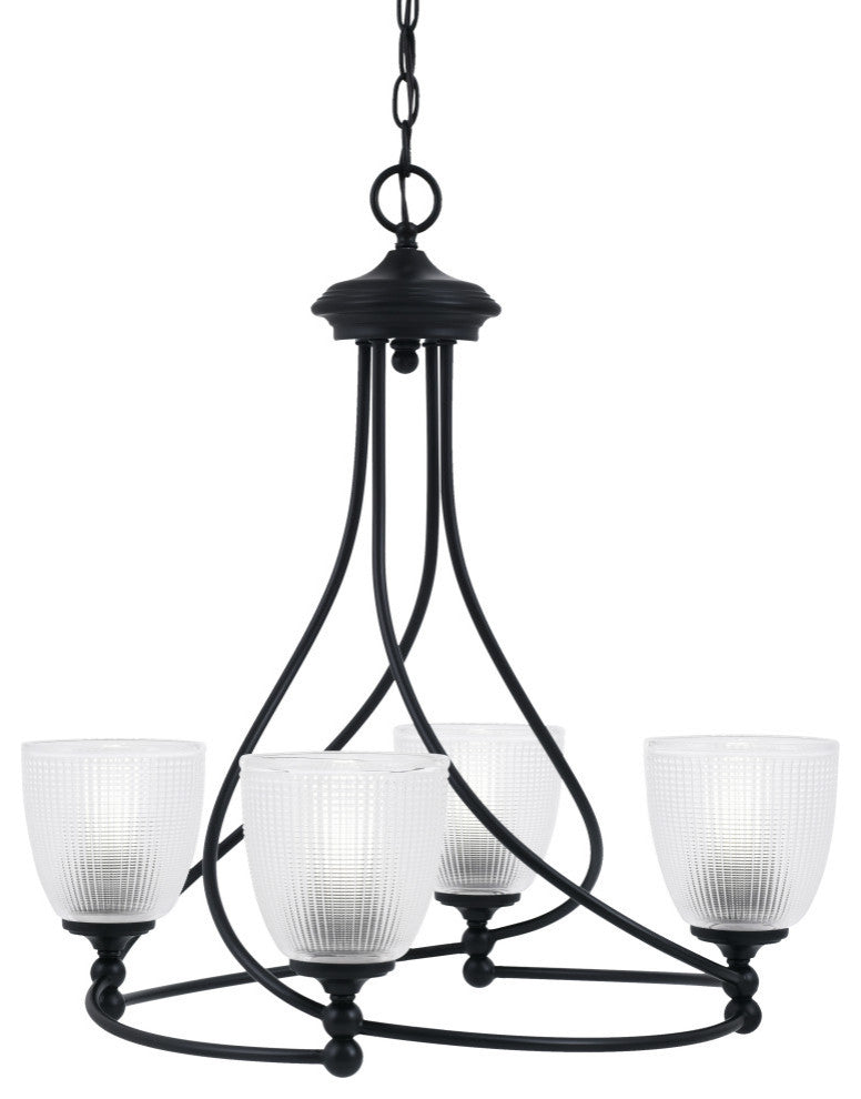 Capri 4-Light Chandelier, Matte Black/Clear Ribbed