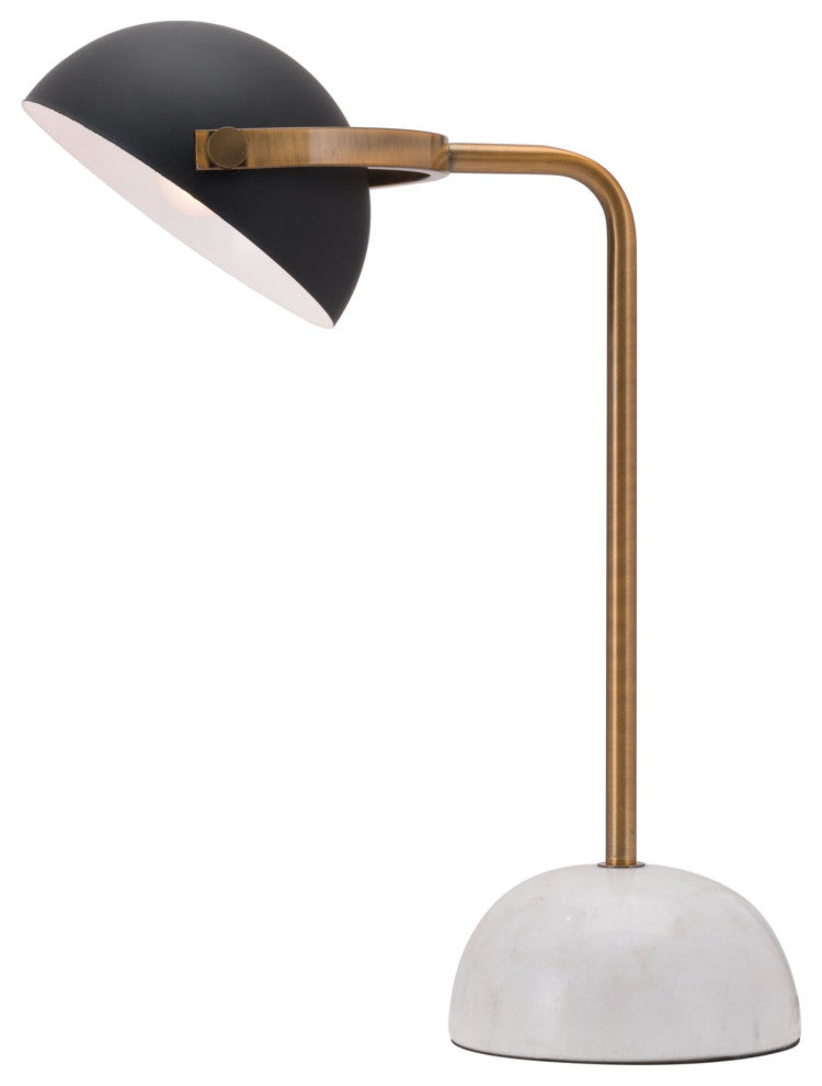 Table Lamp, Artificial Marble, Steel Metal, Black, Brass, White Lounge