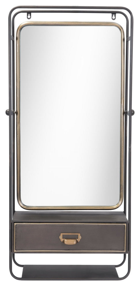 Frame Wall Mirror, Rectangular, Glass, Steel Metal, Black, Gold, Bedroom Living