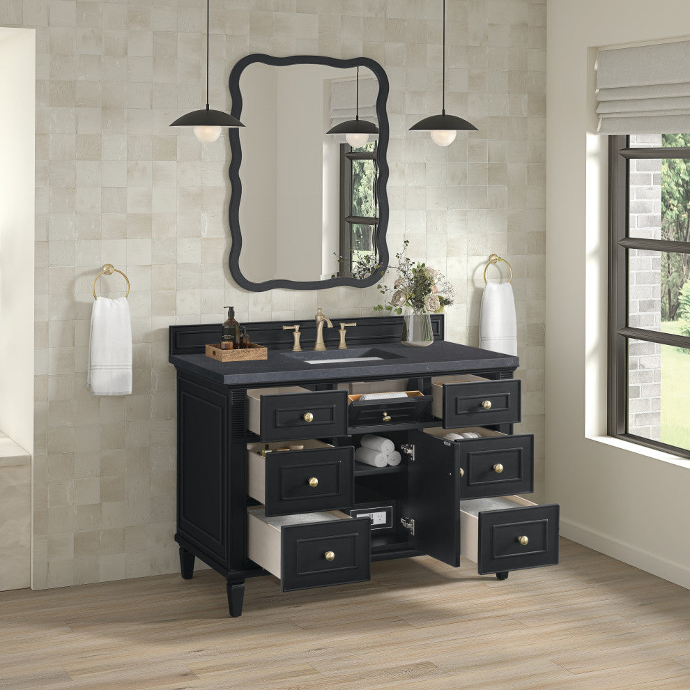 Lorelai 48" Single Vanity, Black Onyx, 3 CM Charcoal Soapstone Top