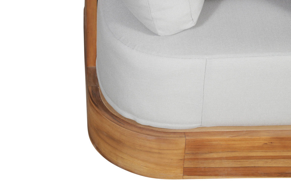 Paradiso Outdoor Solid Teak Swivel Chair - Light Grey Fabric