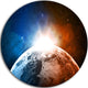 Planet With Sunrise In Space, Contemporary Disc Metal Wall Art, 36"