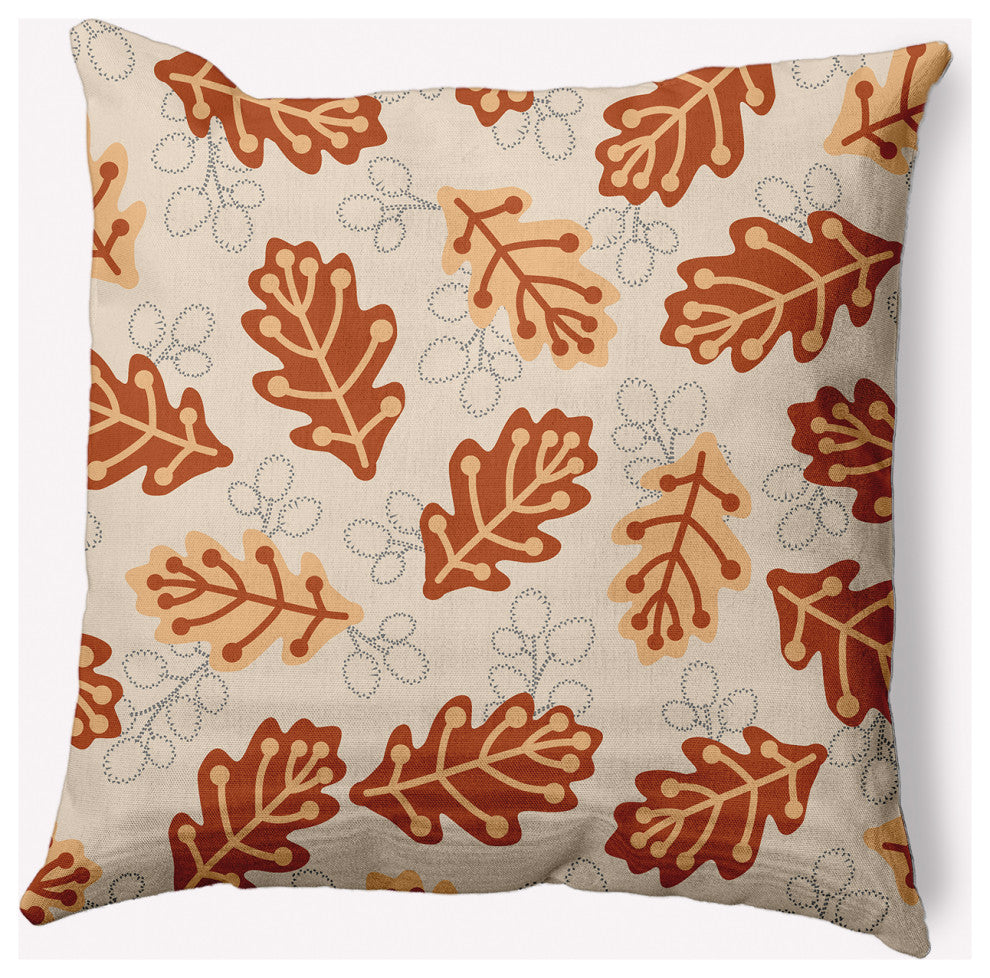 18" x 18" Retro Leaves Indoor/Outdoor Polyester Throw Pillow, Sienna