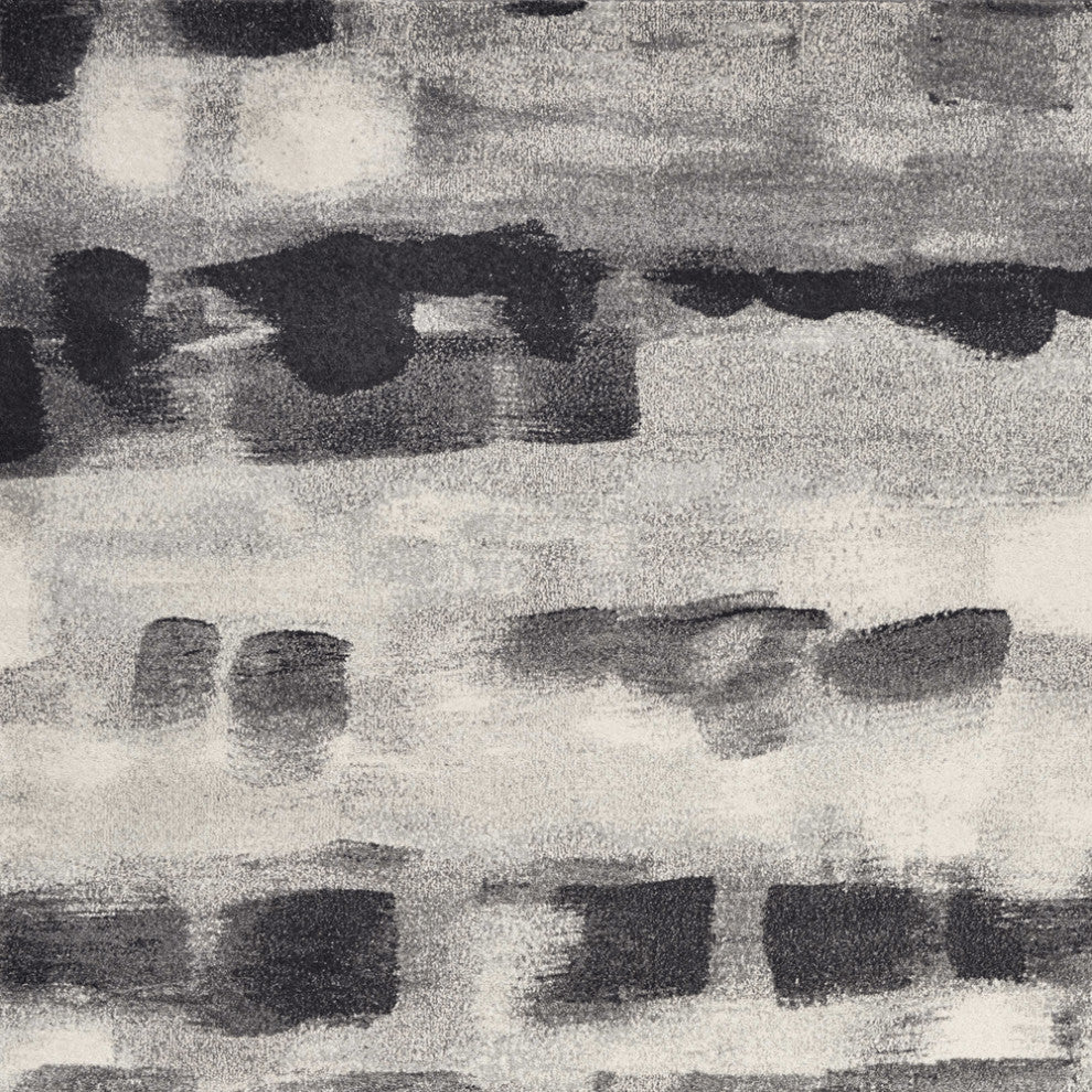 8'X11' Shades Of Grey Machine Woven Abstract Brushstroke Indoor Area Rug