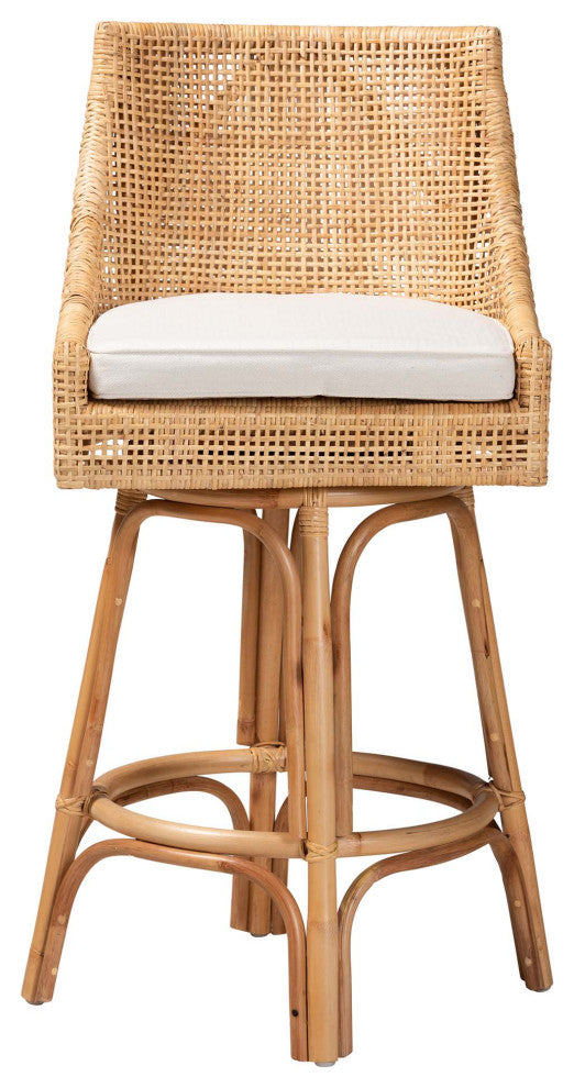 Modern Bohemian Natural Brown Rattan Bar Stool