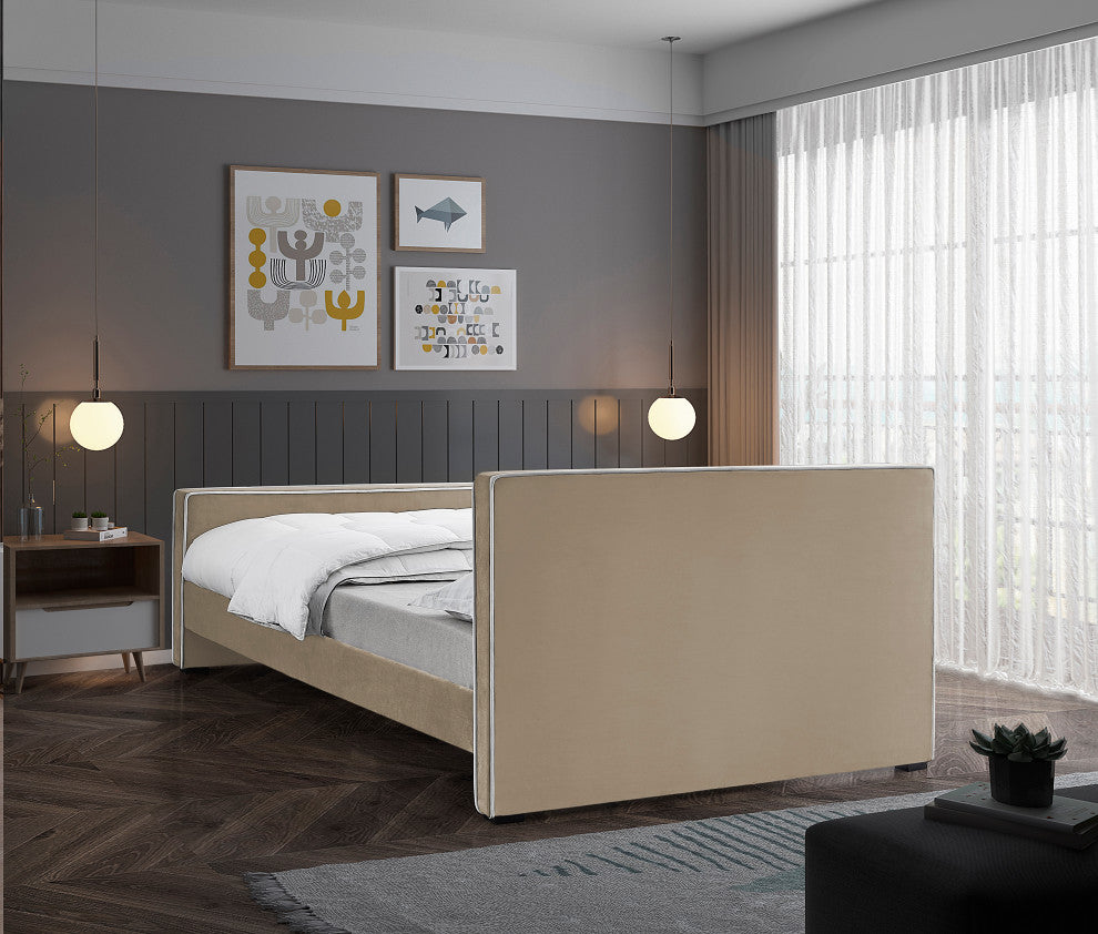 Dillard Velvet Upholstered Bed, Beige, Queen