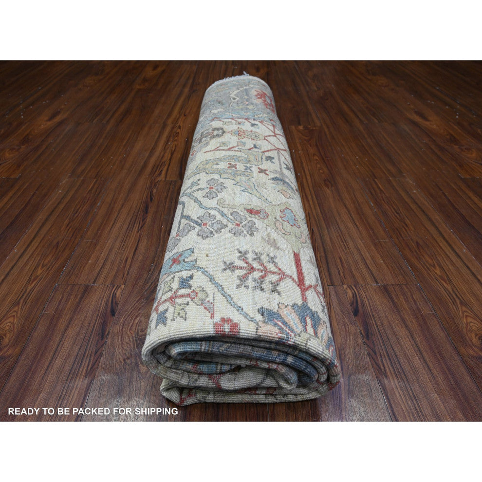White Ziegler Mahal Hand Knotted Pure Wool Round Oriental Rug, 7'11"x8'
