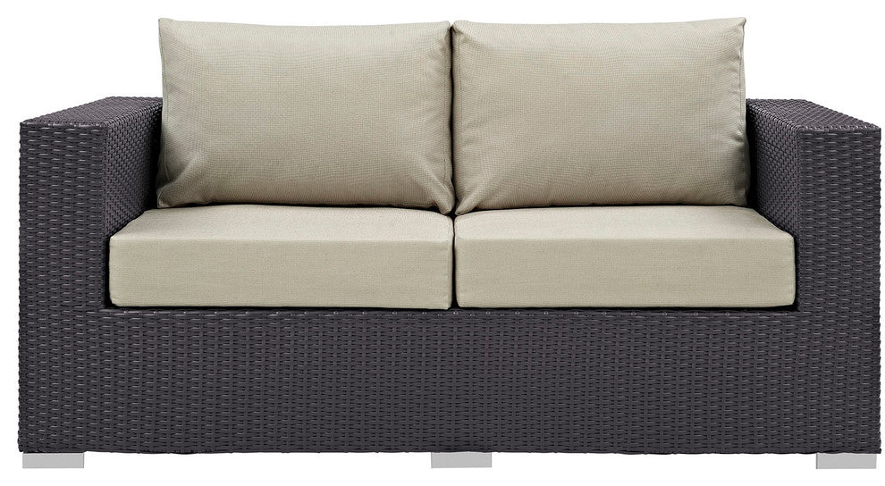 Espresso Beige Convene Outdoor Patio Loveseat