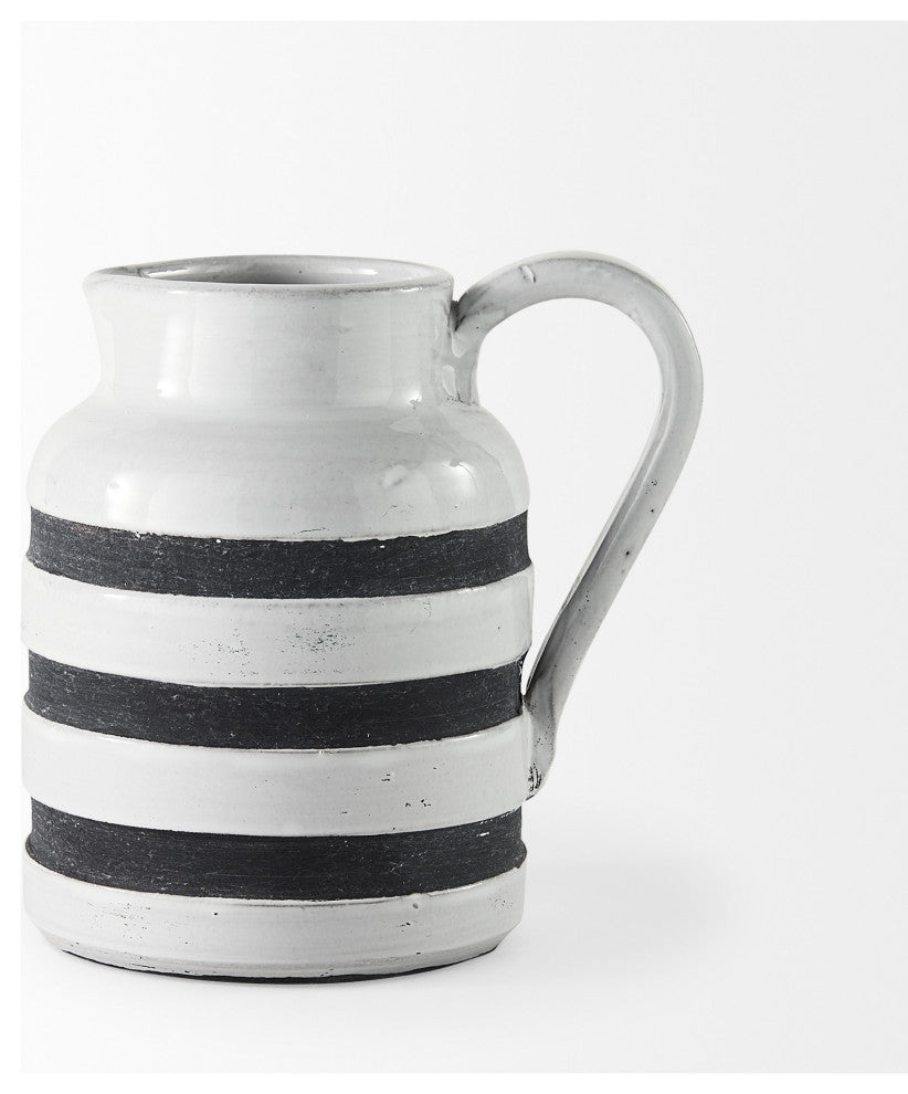 7" Rustic White and Blue Stripe Ceramic Jug