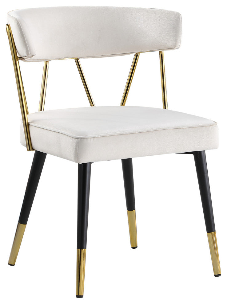 Antoine Glam Dining Chair With Gold Accents, Set of 2, Cream Velvet