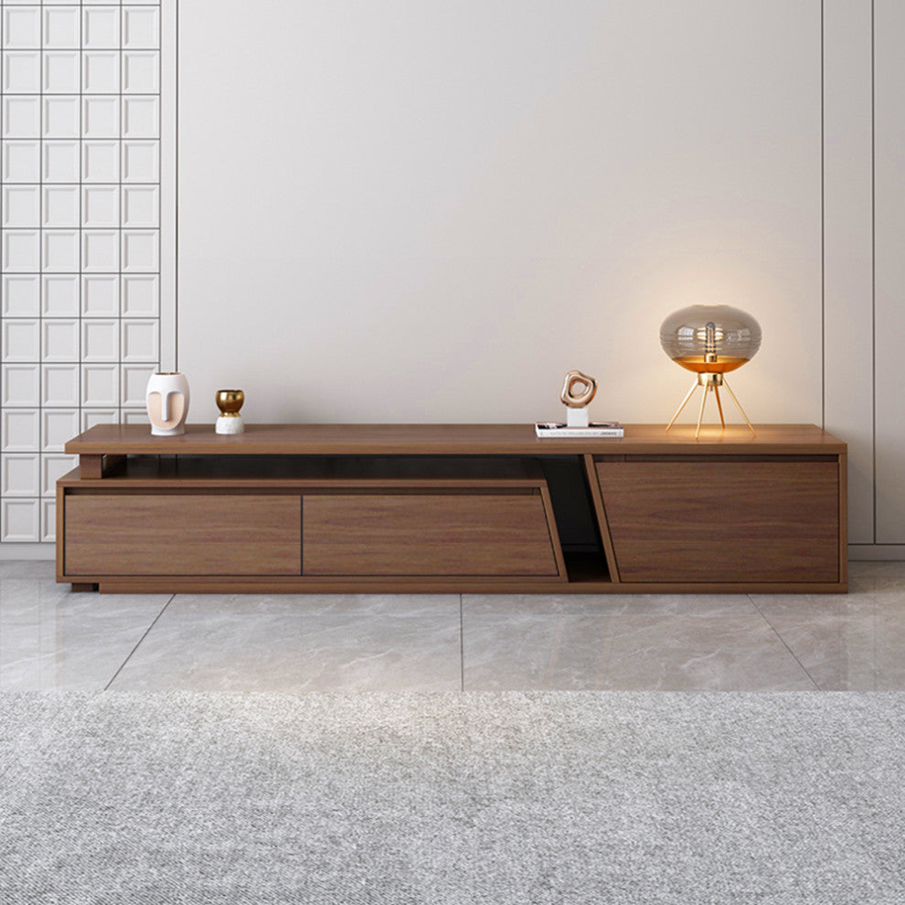 Fero Minimalist Walnut Rectangle Extendable TV Stand With 3 Drawers Up to 120", Walnut