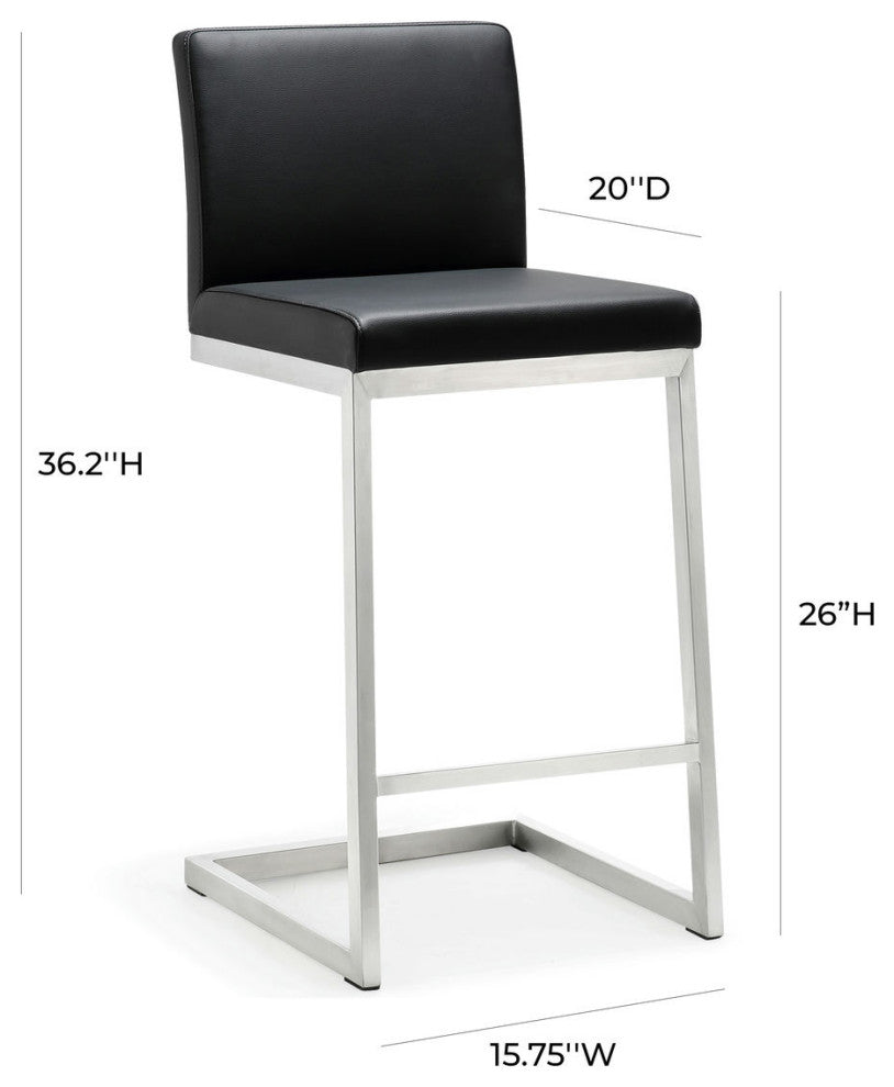 TOV Furniture Parma Black Stainless Steel Counter Stool - Set of 2