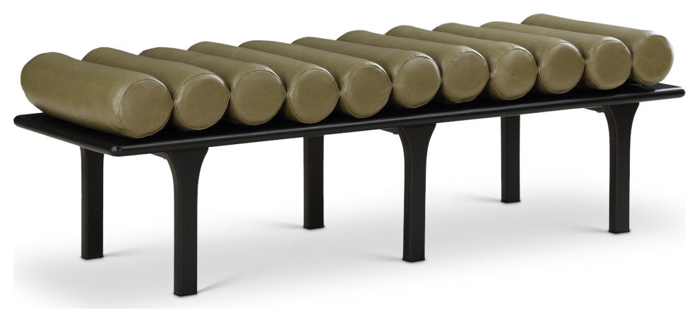 Landon Faux Leather Bench, Green, Black Finish