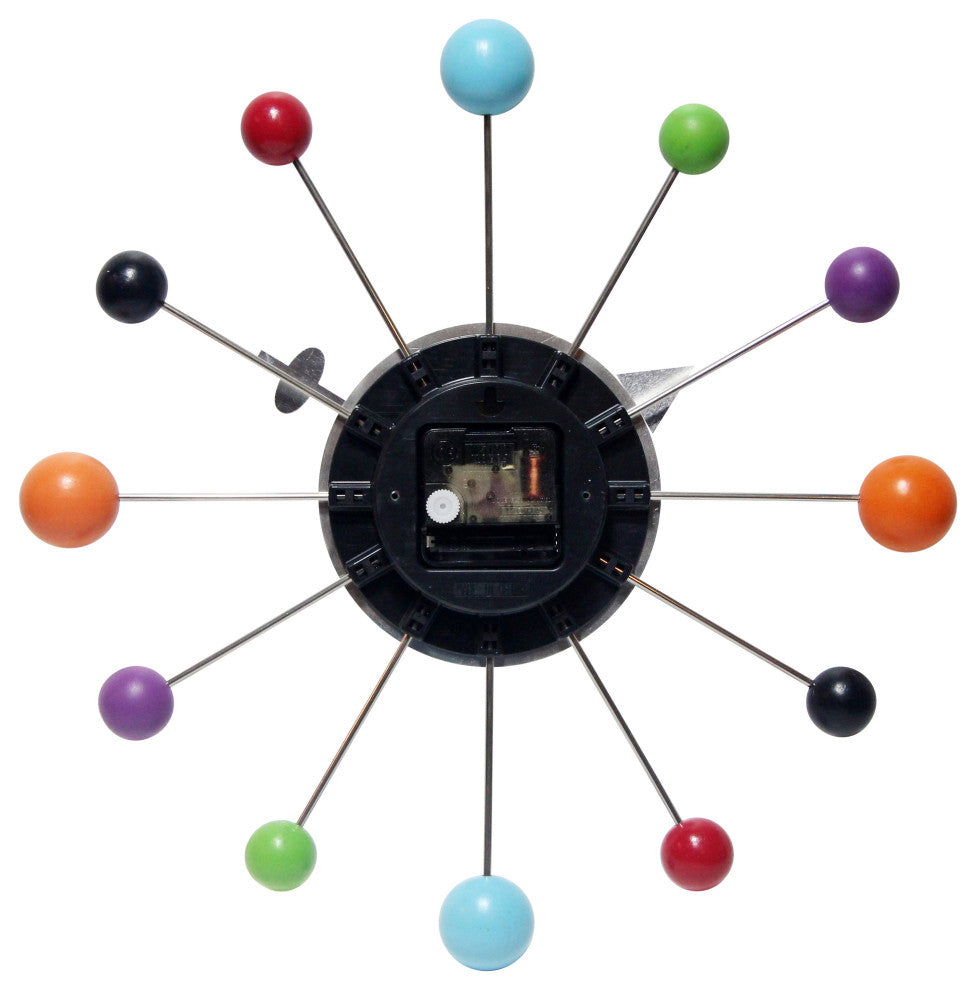 Orb Spoke 15" Mid-Century Modern Wall Clock - Multicolor