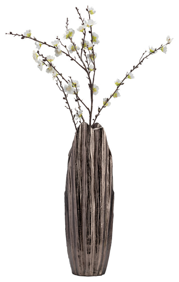 Metal, 20"H, Abstract Ridged Vase, Black Nickel