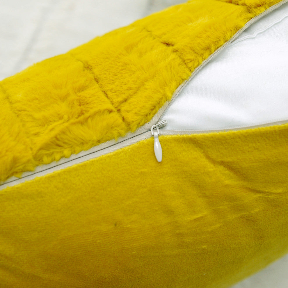 Rabbit Faux Fur Throw Blanket With 2 Pillows, Lemon Curry