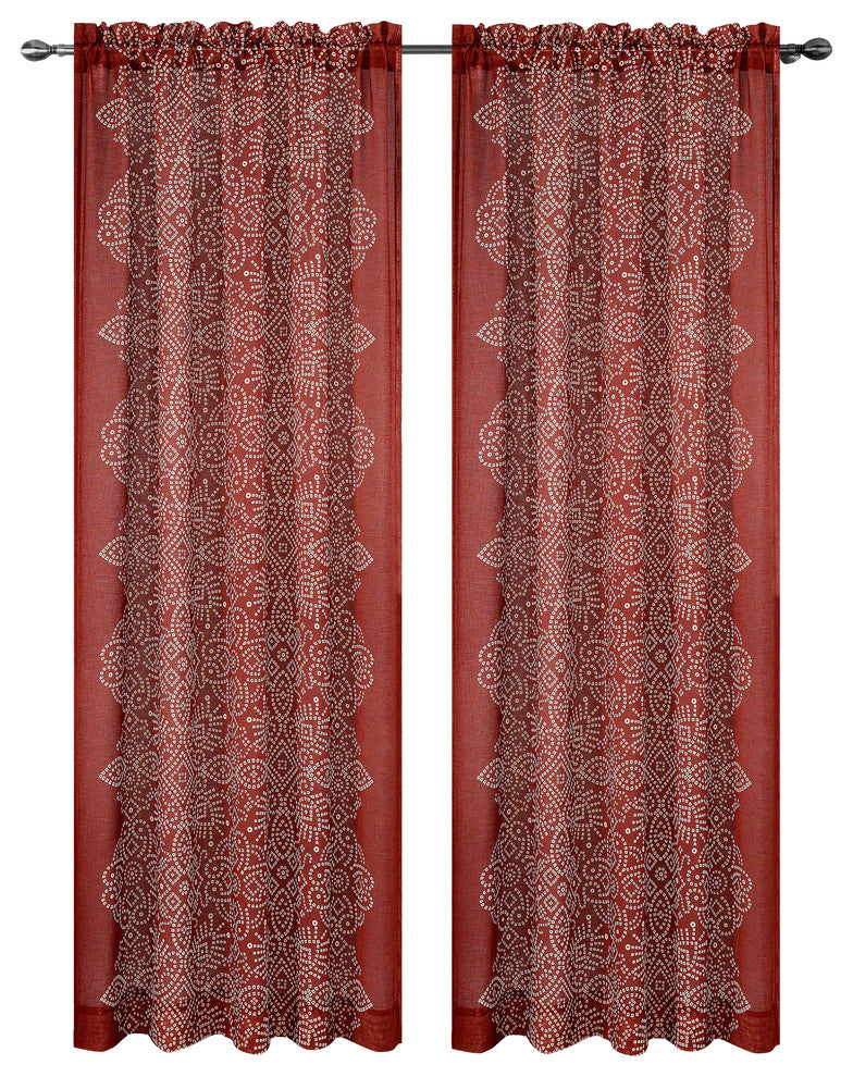 Bandhini Drapery Curtain Panels, Brick Red