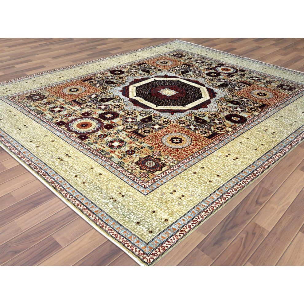 Green Shiny Wool Hand Knotted Super Fine Peshawar 200 KPSI Rug 8'2" x 10'0"