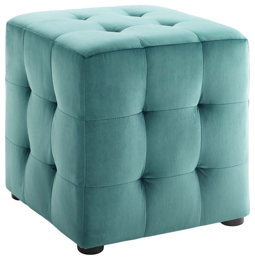 Contour Tufted Cube Performance Velvet Ottoman-Teal
