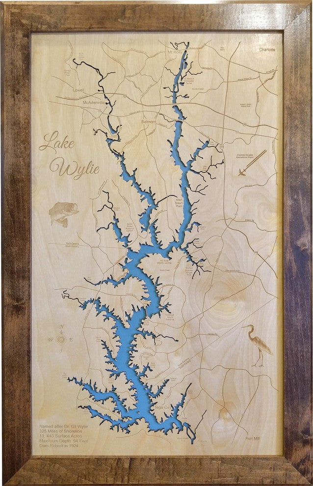 Lake Wylie, South Carolina-Wood Lake Map, Large Framed