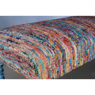 Colorful Chindi Bench with Blue Legs, 47" Length