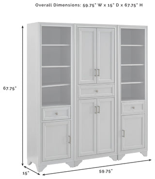 Tara 3-Piece Pantry Set, Distressed White Pantry and 2 Linen Cabinets