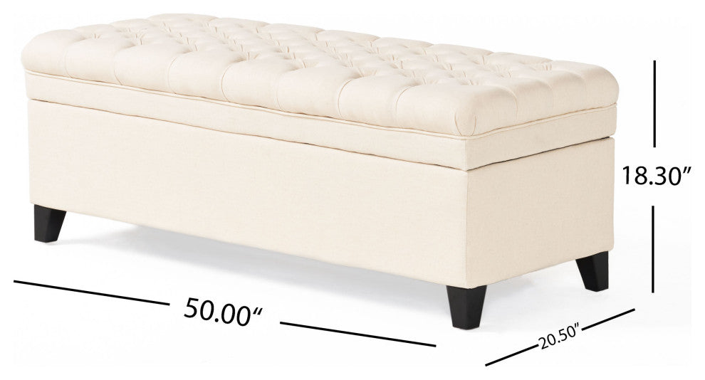 GDF Studio Sheffield Fabric Beige Tufted Storage Ottoman