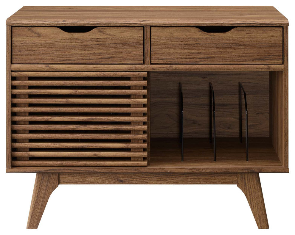 Sofa Side Table Display Stand, Wood, Brown Walnut, Modern, Lounge Hospitality