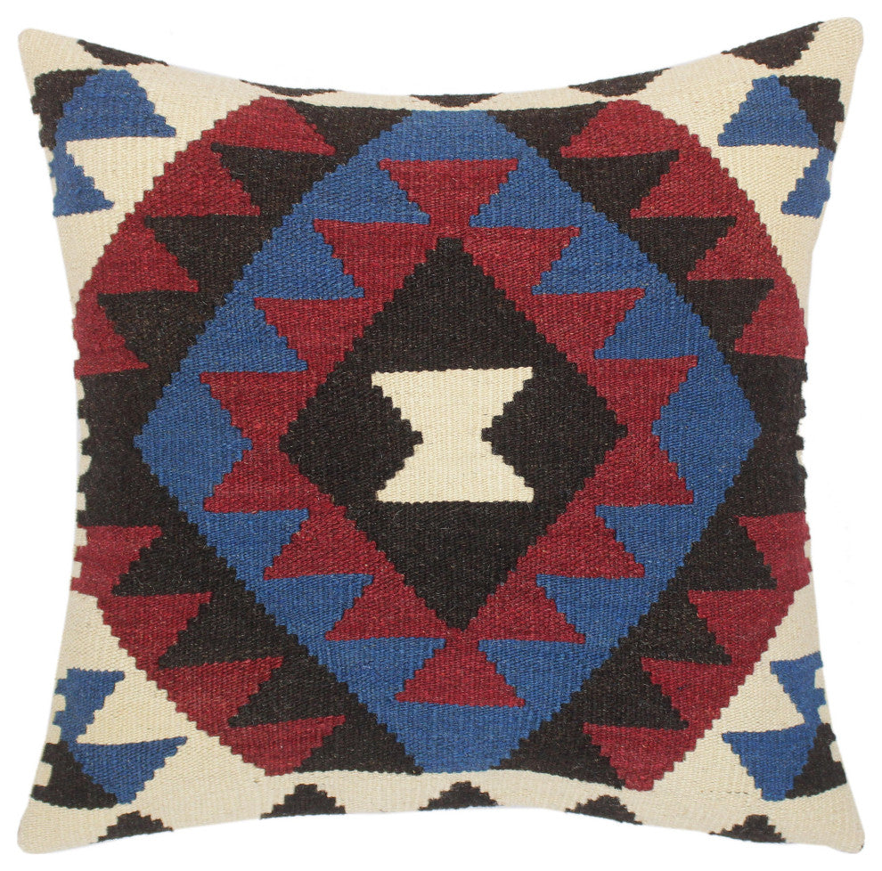 Tribal Turkish Rosette Hand Woven Kilim Throw Pillow