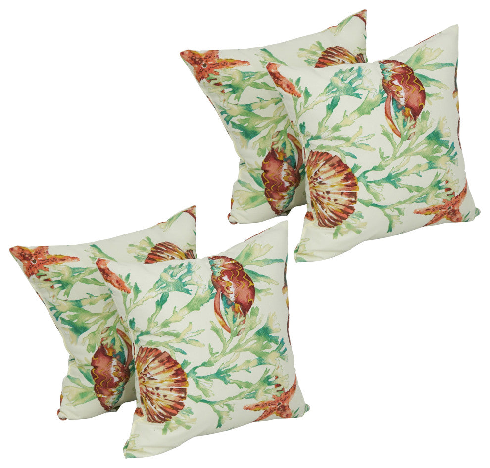 17" Square Polyester Outdoor Throw Pillows, Set of 4, Daytrip Reef