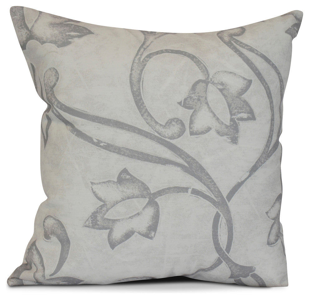 18x18", Elenor, Floral Print Pillow, Gray