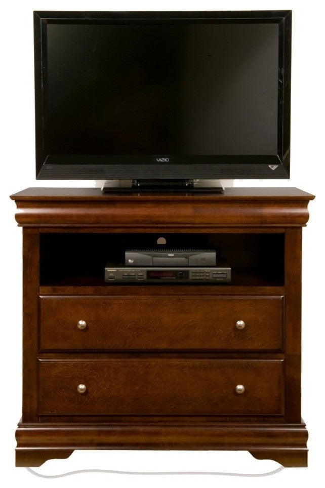 Rubberwood TV Media Chest With 2 Drawers And 1 Shelf Brown
