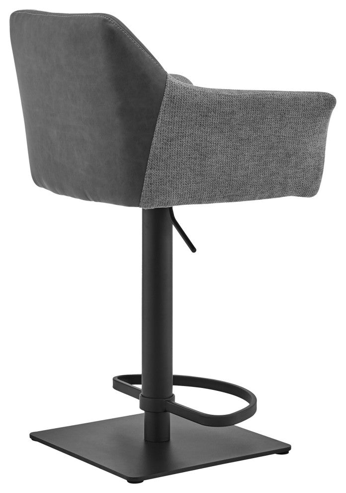 Lush Gray Faux Leather and Fabric Adjustable Swivel Stool