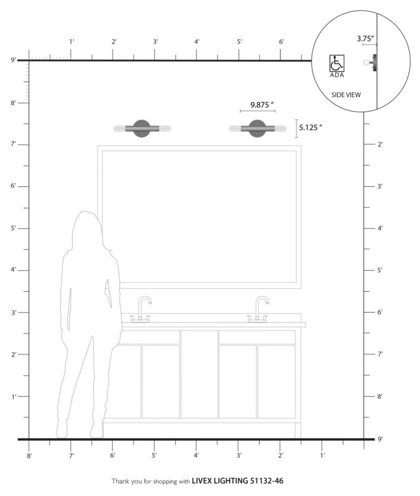 Copenhagen 2 Light Black Chrome ADA Sconce