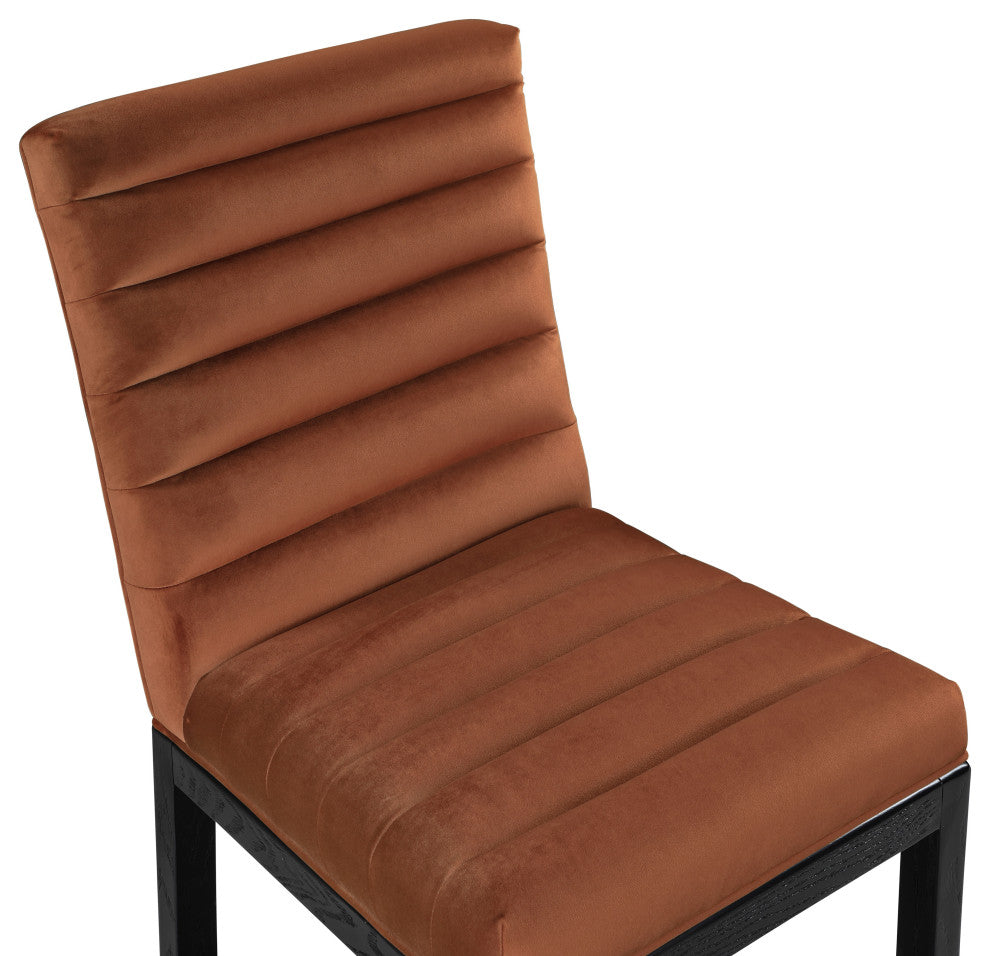Evelyn Upholstered Dining Chair, Cognac, Velvet, Black Finish