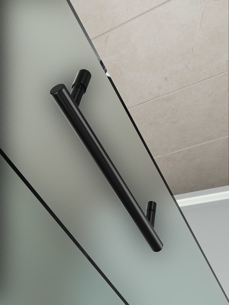 Langham Sliding Shower Door, Oil Rubbed Bronze and Frosted Glass With Left Base