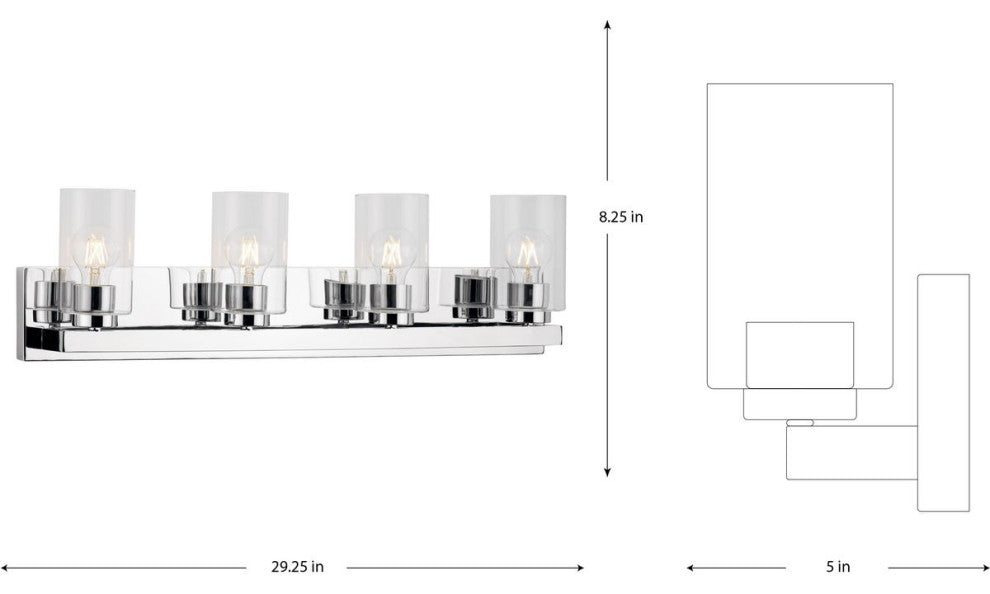 Goodwin 4-Lt Polished Chrome Modern Vanity Light With Clear Glass