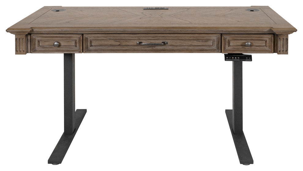 Traditional Wood Electronic Sit Stand Desk Standing Light Brown