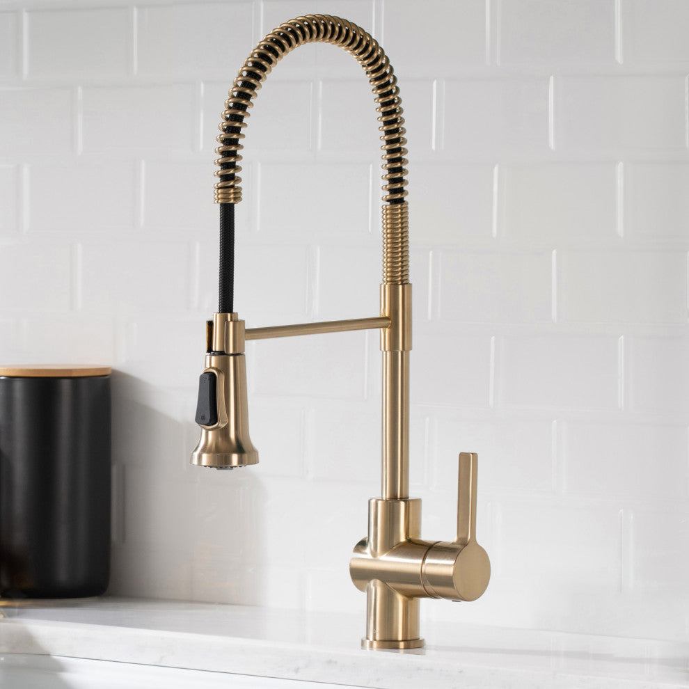 Britt Commercial Style 3-Function Pull-Down 1-Handle 1-Hole Kitchen Faucet, Spot Free Antique Champagne Bronze
