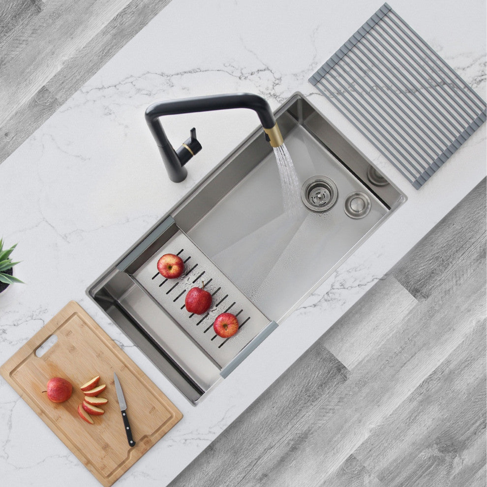 STYLISH Undermount 33" Stainless Steel Single-Bowl Workstation Kitchen Sink