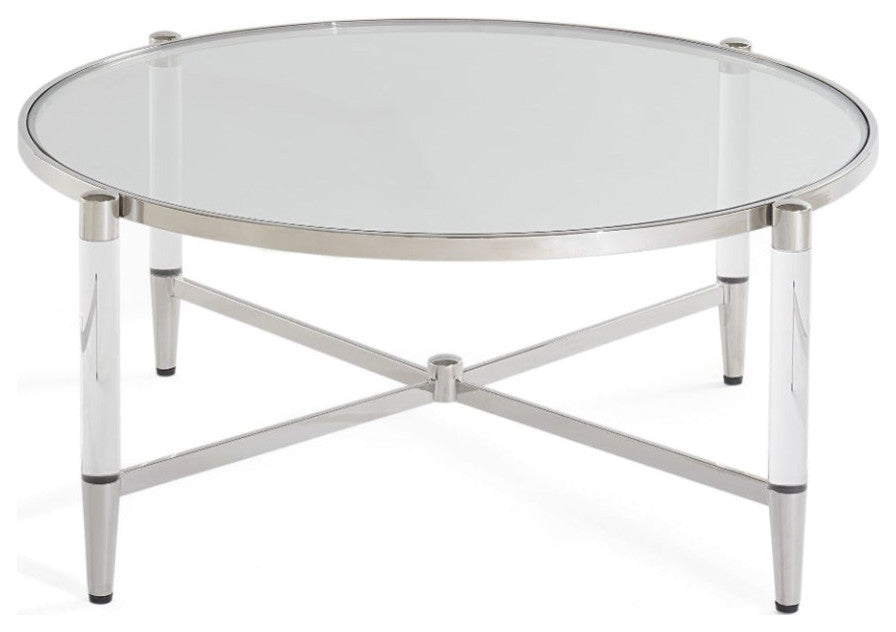 Modus Mariyln Glass Top and Steel Base Round Coffee Table in White