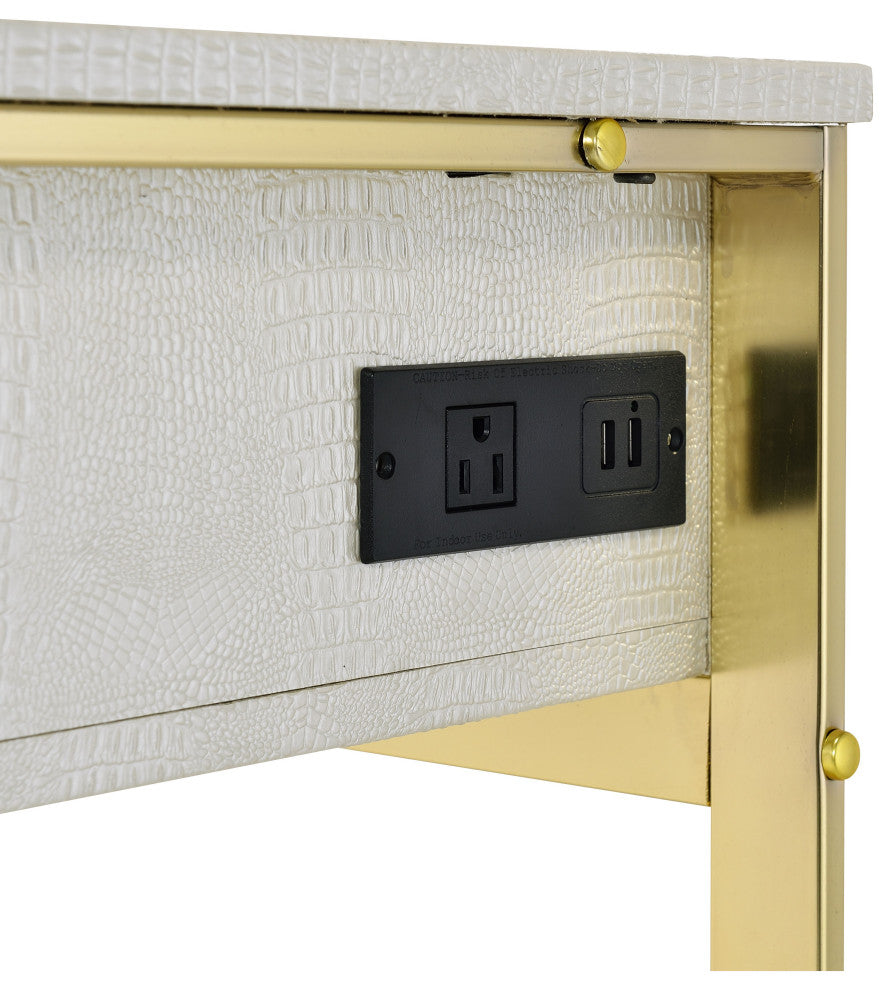 ACME Myles Vanity Set With USB Port, Antique White, Champagne