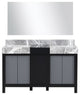 Lexora Home Zilara 55" Double Marble Top Bathroom Vanity with Mirror in Black