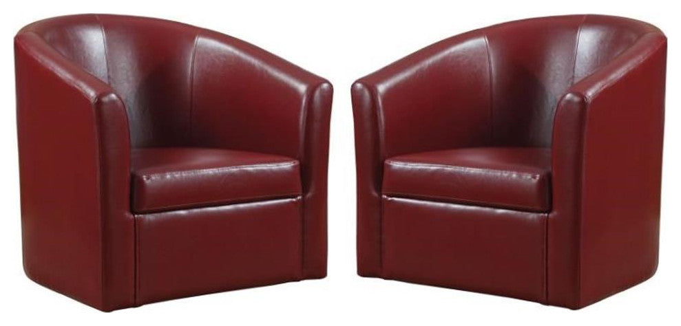 Home Square 2 Piece Faux Leather Swivel Barrel Back Accent Chair Set in Red