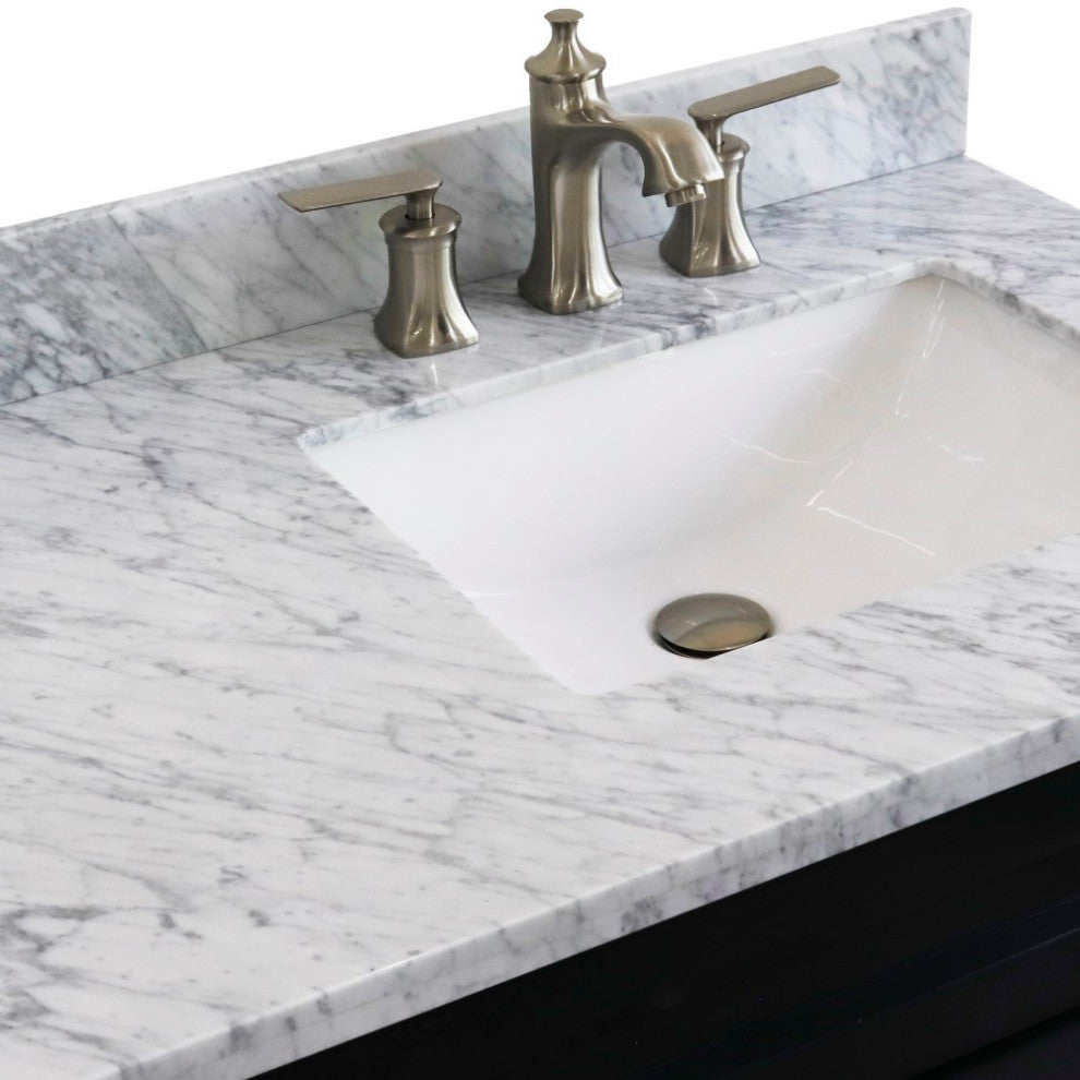 37" Single Sink Vanity, Dark Gray Finish With White Carrara Marble